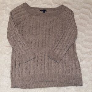 American Eagle Sweater Soft Cotton Blend Cable Knit Open Weave Boatneck Tan Top